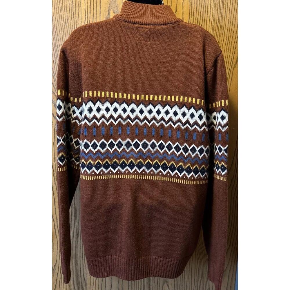 Wool Knit Sweater Aztec Brown Women's Sz M Mock Neck Quarter Button By Next - Picture 4 of 8